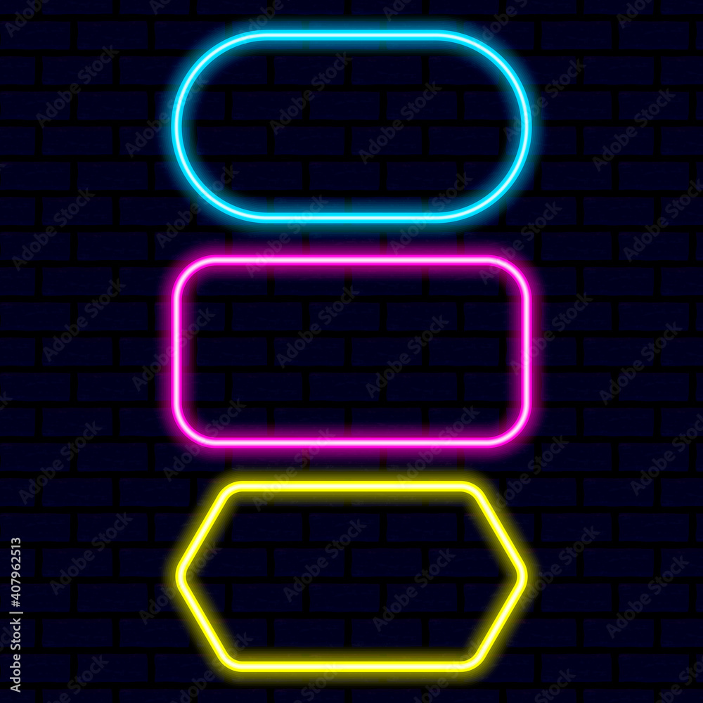 Vector set of neon frames of different colors. Different colors of neon ...