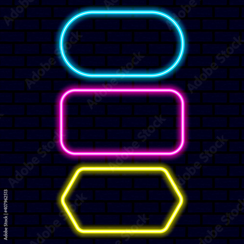 Vector set of neon frames of different colors. Different colors of neon light png. Neon, png frame. Frames for text. Neon lights. Vector image.
