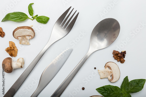 Minimal designed inox cutlery isolated on white background
