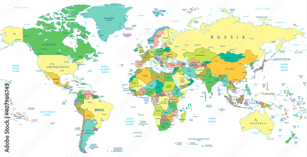 Fototapeta premium Detailed Political World map isolated on white