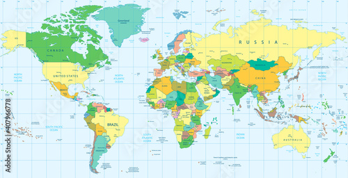 Fototapeta Naklejka Na Ścianę i Meble -  Detailed Political World map