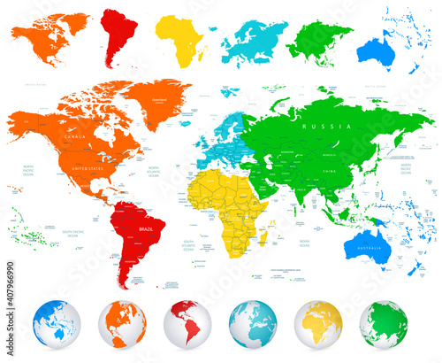 Detailed vector World map with colorful continents