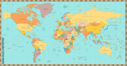 Fototapeta Naklejka Na Ścianę i Meble -  Old vintage color political World map