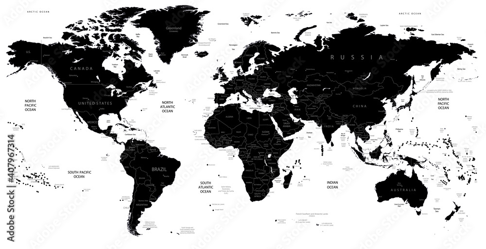World Map black isolated on white