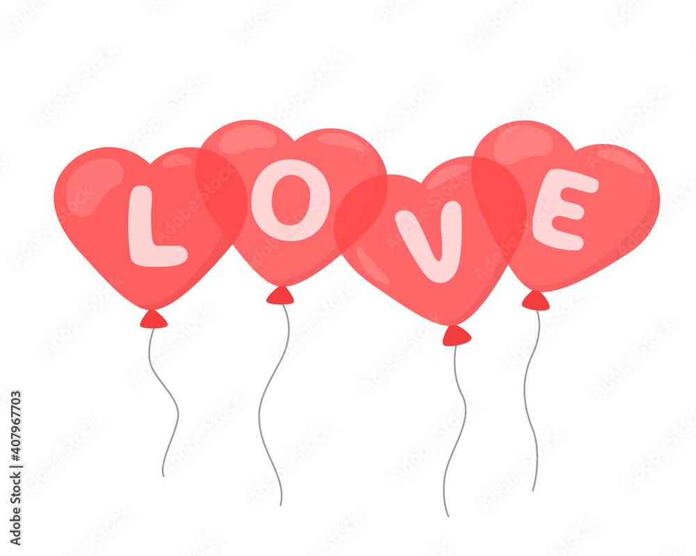 Balloons with the inscription love. Happy valentine's day. Vector illustration