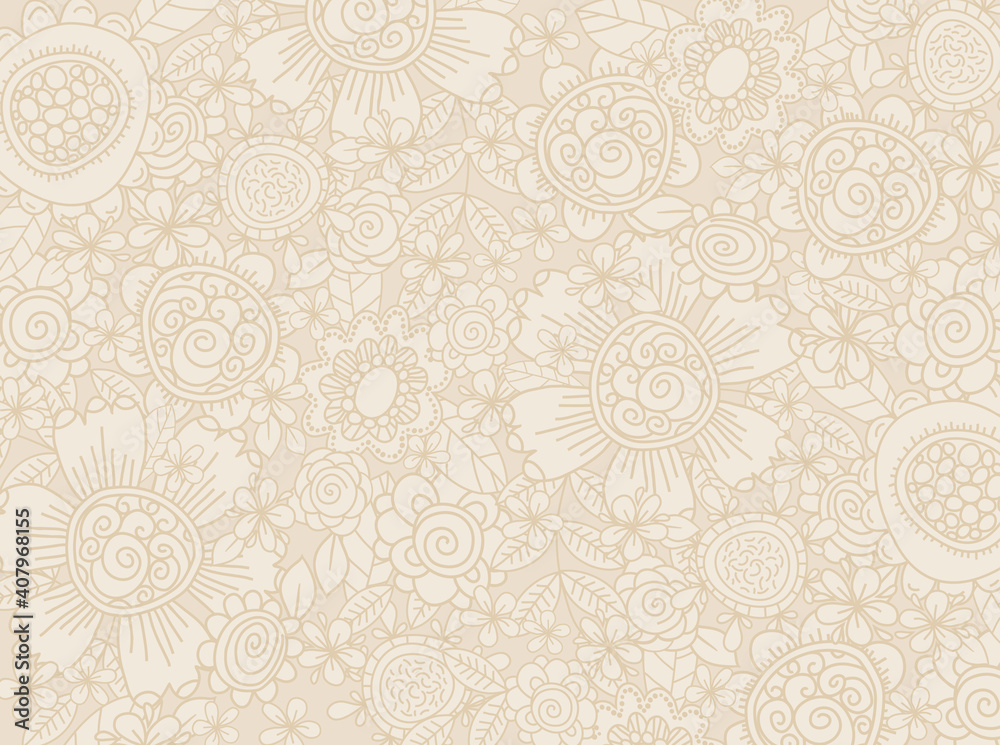 Beige background with of spring flowers. Woman's day holidays design. Valentines day. Holiday background, headers, posters, cards, website. Vector illustration