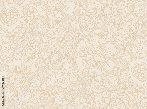 Fototapeta Naklejka Na Ścianę i Meble -  Beige background with of spring flowers. Woman's day holidays design. Valentines day. Holiday background, headers, posters, cards, website. Vector illustration