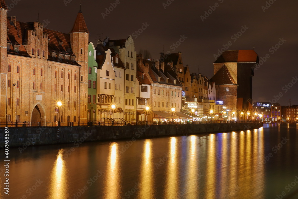 night view of the old town in Gdansk, Poland