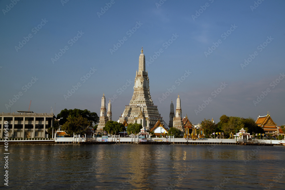 Large pagoda of the Buddhist temple is Wat Arun a famous landmark of Thailand in Bangkok capital city.