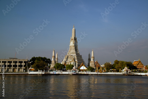 Large pagoda of the Buddhist temple is Wat Arun a famous landmark of Thailand in Bangkok capital city.
