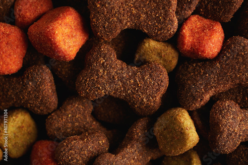 Closeup of dried dog food background