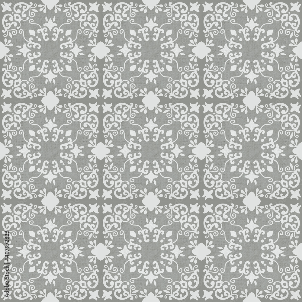 Hand-drawn Tiles white details with grey texture background