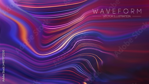 Plexus Vector Retro technology background. Computer technology Color flow background. Digital wave flow background.