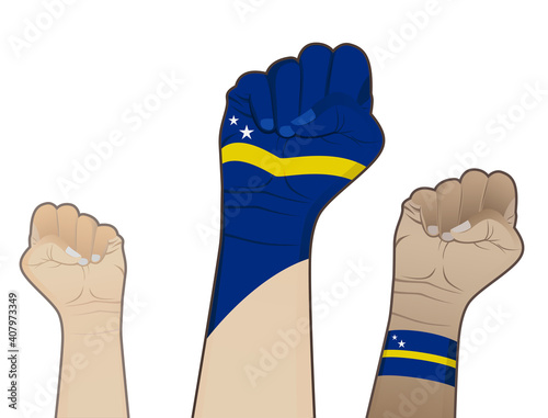 The spirit of struggle by raising the hand held with the Curacao flag