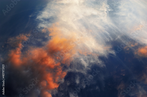 Panoramic view of clouds at sunset in the sky.