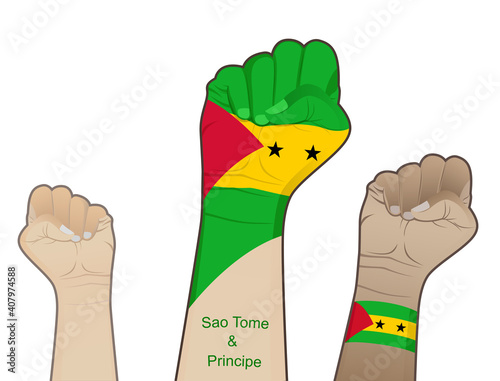 The spirit of struggle by lifting the hands of the Sao Tome and Principe flag