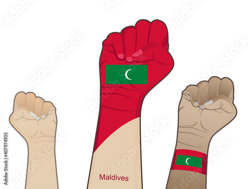 The spirit of struggle by lifting the hands with the Maldives flag