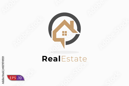 Real Estate Logo, building and chat bubble combination. suitable for Architecture Building apps logo design, flat design logo template, vector illustration 