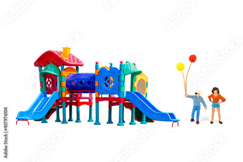 colorful big plastic toy set for children school or park playground, isolated on white. © pim pic