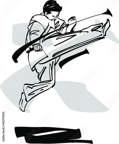 the vector illustration of the karate fighter