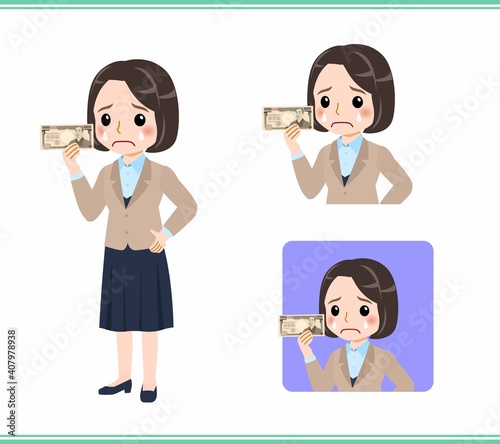 Young woman in beige suit