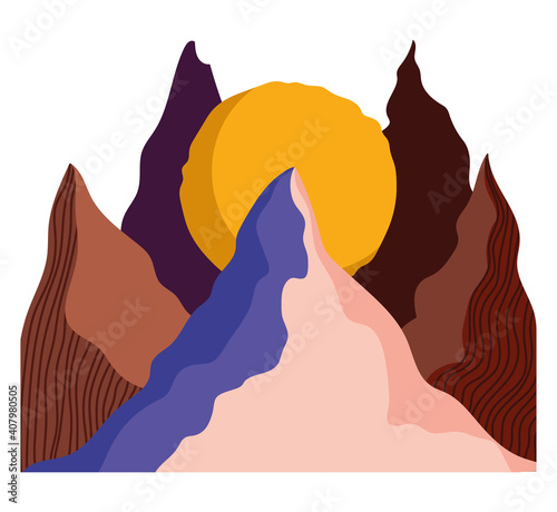 abstract landscape sun with peaks alps minimal scene
