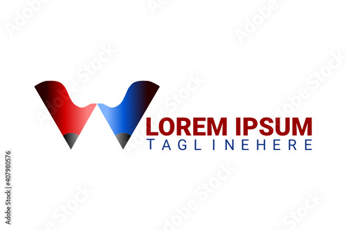 3D vector logo element with two pencil tip illustration forming twin birds or initial "W". Usable for logos of architects studios, publishers, writers' communities and general education.