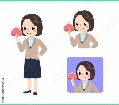 Young woman in beige suit