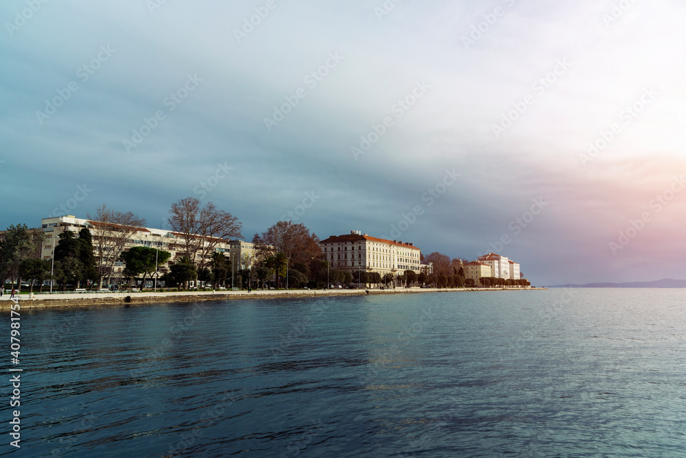 Seafront of town of Zadar, Dalmatia, Croatia.