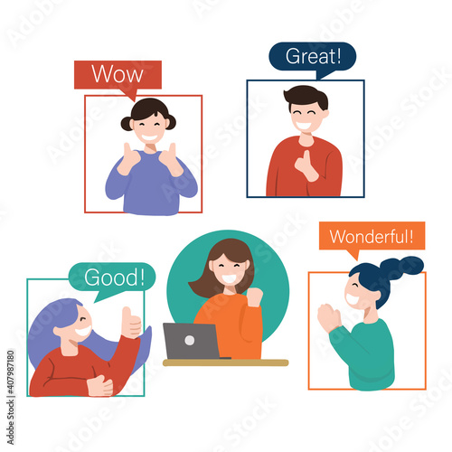 concept of Increased work efficiency in response to positive responses from work colleagues. coworker support each others for happy work. flat design vector illustration..