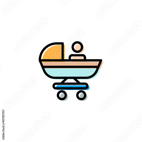 stroller lineal color icon with baby. simple design editable. Design template vector