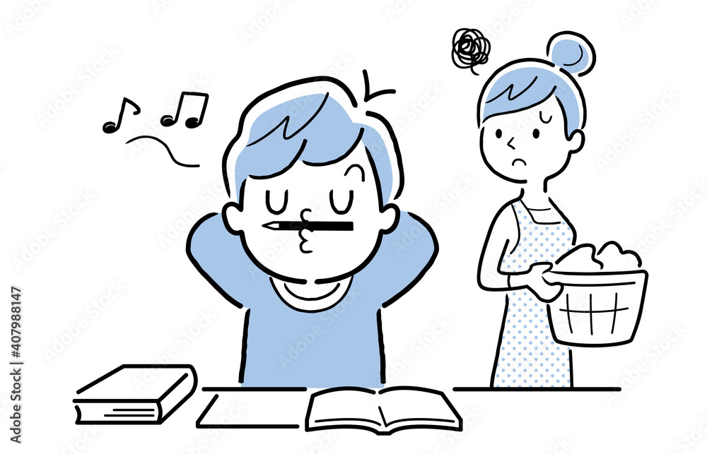 ベクターイラスト素材 宿題をしない子供に困っている母親 Stock Vector Adobe Stock