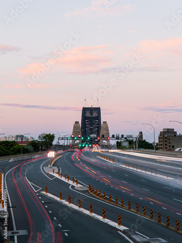 Sunset traffic going into Sydney Harbour Bridge. photo