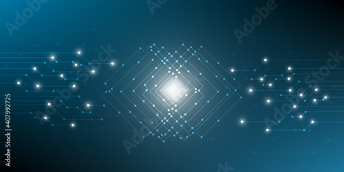  Abstract digital technology with lighting blue background.