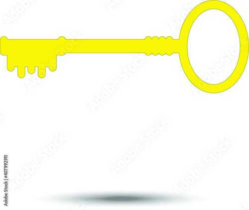 Key - vintage in yellow color in white background