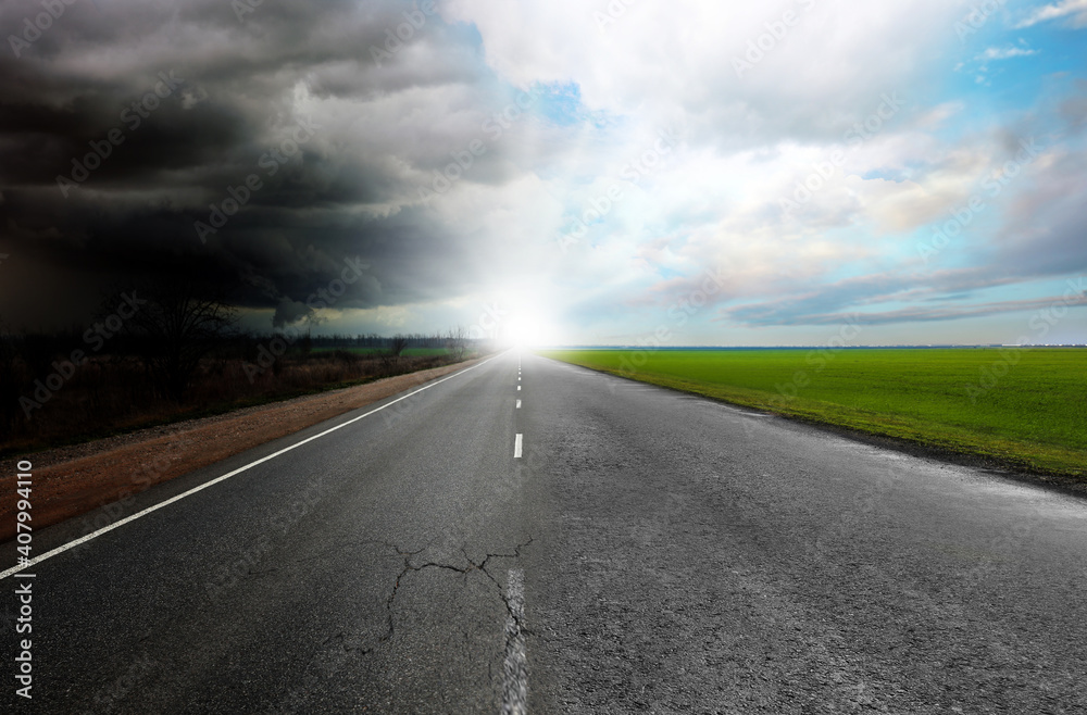 Choosing way. View of asphalt road outdoors Choosing way. View of asphalt road outdoors