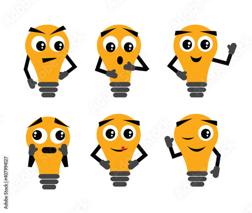 Light Bulb Characters with Different Expressions