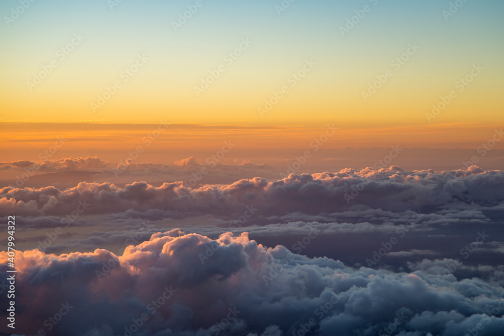 Spectacular view of clouds at sunset on Haleakala Crater in Hawaii