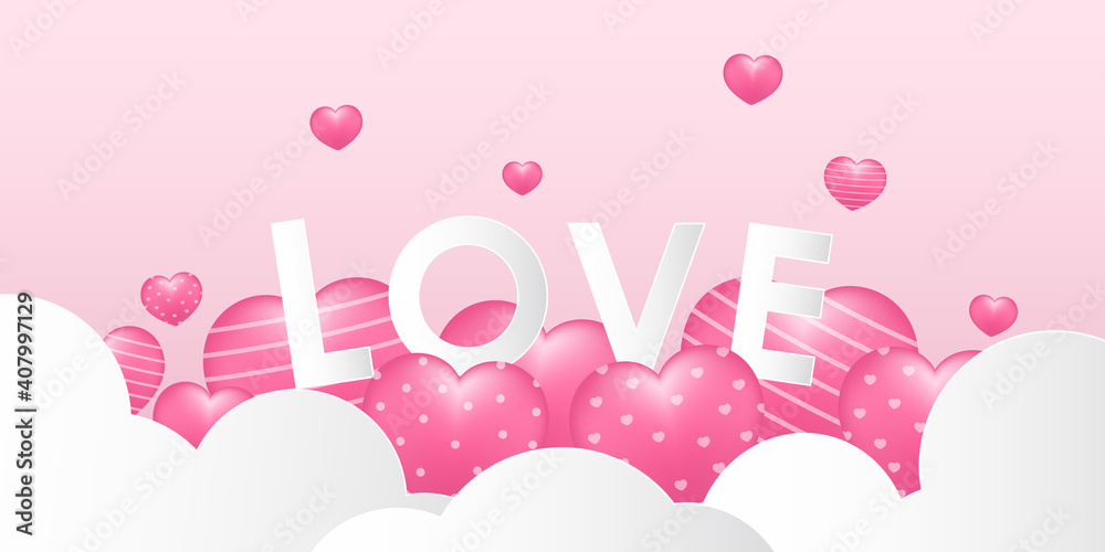 Happy Valentine's Day greeting card. Cute pink hearts. Love holidays background.