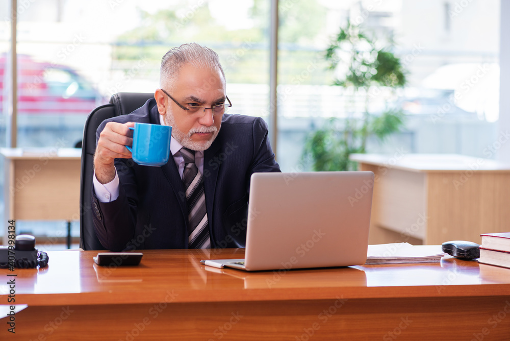 Old businessman employee working in the office Old businessman employee working in the office