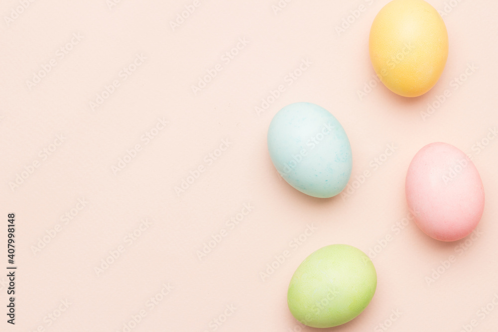Happy Easter card with easter eggs in cream colors. Minimal easter concept with copy space for web banner.