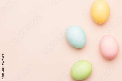 Happy Easter card with easter eggs in cream colors. Minimal easter concept with copy space for web banner.