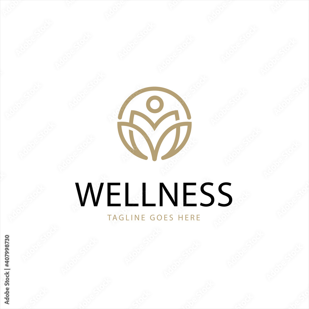Abstract Wellness Logo. Gold Linear Style Leaf and People Combination isolated on White Background. Usable for Nature, Cosmetics, Healthcare and Beauty Logos. Flat Vector Logo Design Template Element. Abstract Wellness Logo. Gold Linear Style Leaf and People Combination isolated on White Background. Usable for Nature, Cosmetics, Healthcare and Beauty Logos. Flat Vector Logo Design Template Element.