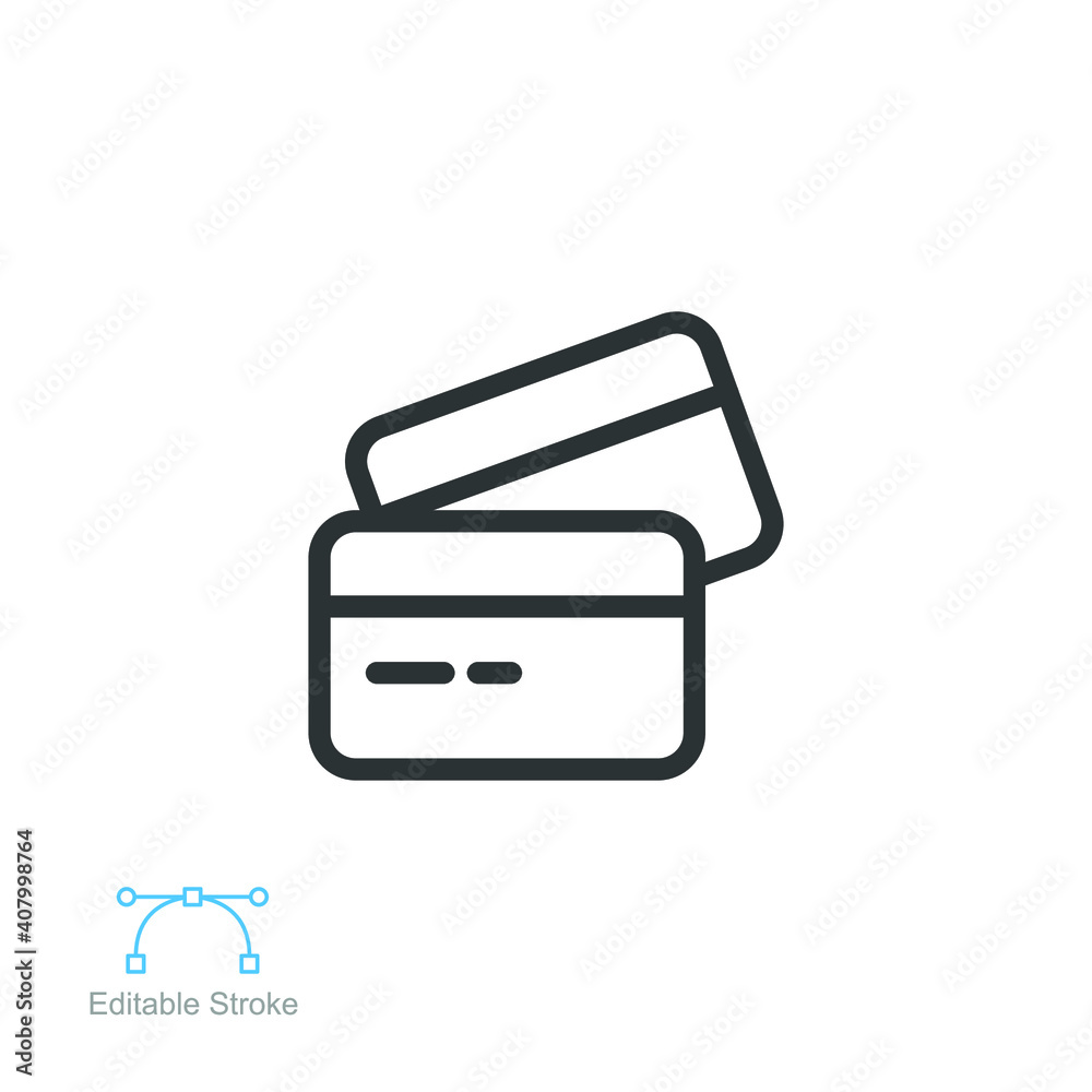 Credit card icon, Two cards on top of each other. payment sign. Identification card for web, mobile and finance infographics. editable stroke vector illustration design on white background. EPS 10 Credit card icon, Two cards on top of each other. payment sign. Identification card for web, mobile and finance infographics. editable stroke vector illustration design on white background. EPS 10
