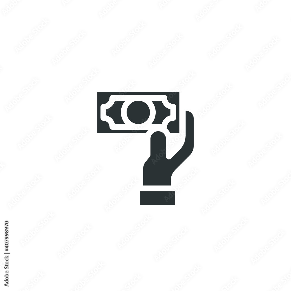 Send money solid icon. Human hand holding dollar bill meaning Transfer Money. Outline payment symbol for online mobile banking of finance concept. Vector illustration design on white background. EPS10