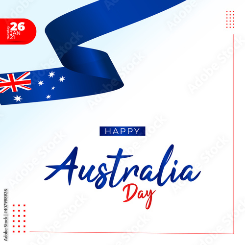 Happy Australia day lettering with ribbon waving flag