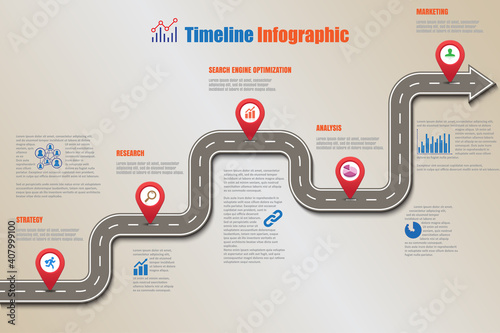 Business road map timeline infographic template with pointers designed for abstract background milestone modern diagram process technology digital marketing data presentation chart Vector illustration