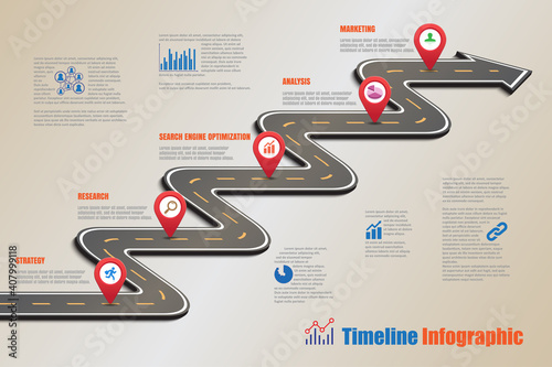 Business roadmap timeline infographic template with pointers designed for abstract background milestone modern diagram process technology digital marketing data presentation chart Vector illustration