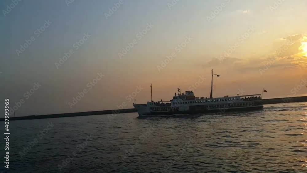 istanbul sunset city view sea and ferry travel istanbul sunset city view sea and ferry travel