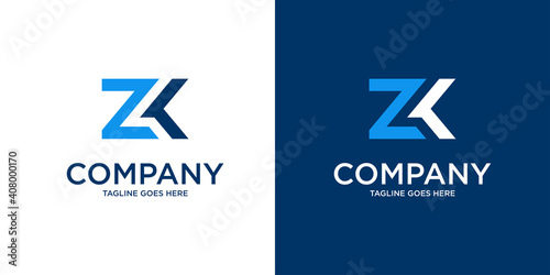 Abstract Initial Letter Z and K Linked Logo. with blue color isolated on white and dark Background. Usable for Business and Branding Logos. Flat Vector Logo Design Template Element.